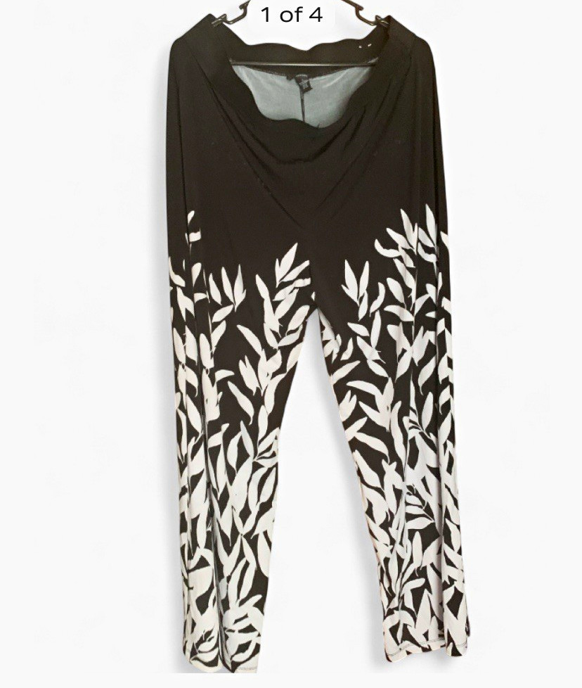 Alfani Black/White Floral Print Stretch Leggings Pants Elastic Waist Size L Alfani Black/White Floral Print Stretch Leggings Pants Elastic Waist Size L