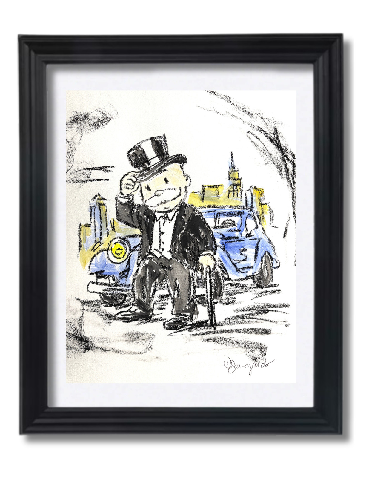 Guajardo Art Original 4x4 Expressionist Monopoly Man City Car Painting Signed