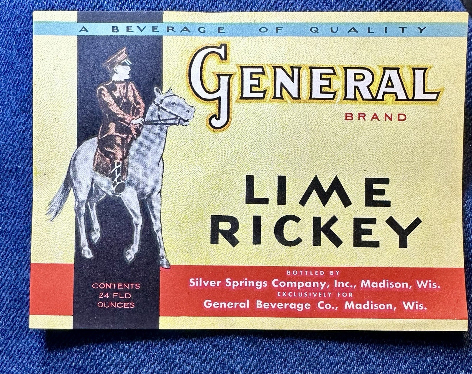 General Lime Rickey Original Unused Vintage Label Silver Springs Co. Madison, WI