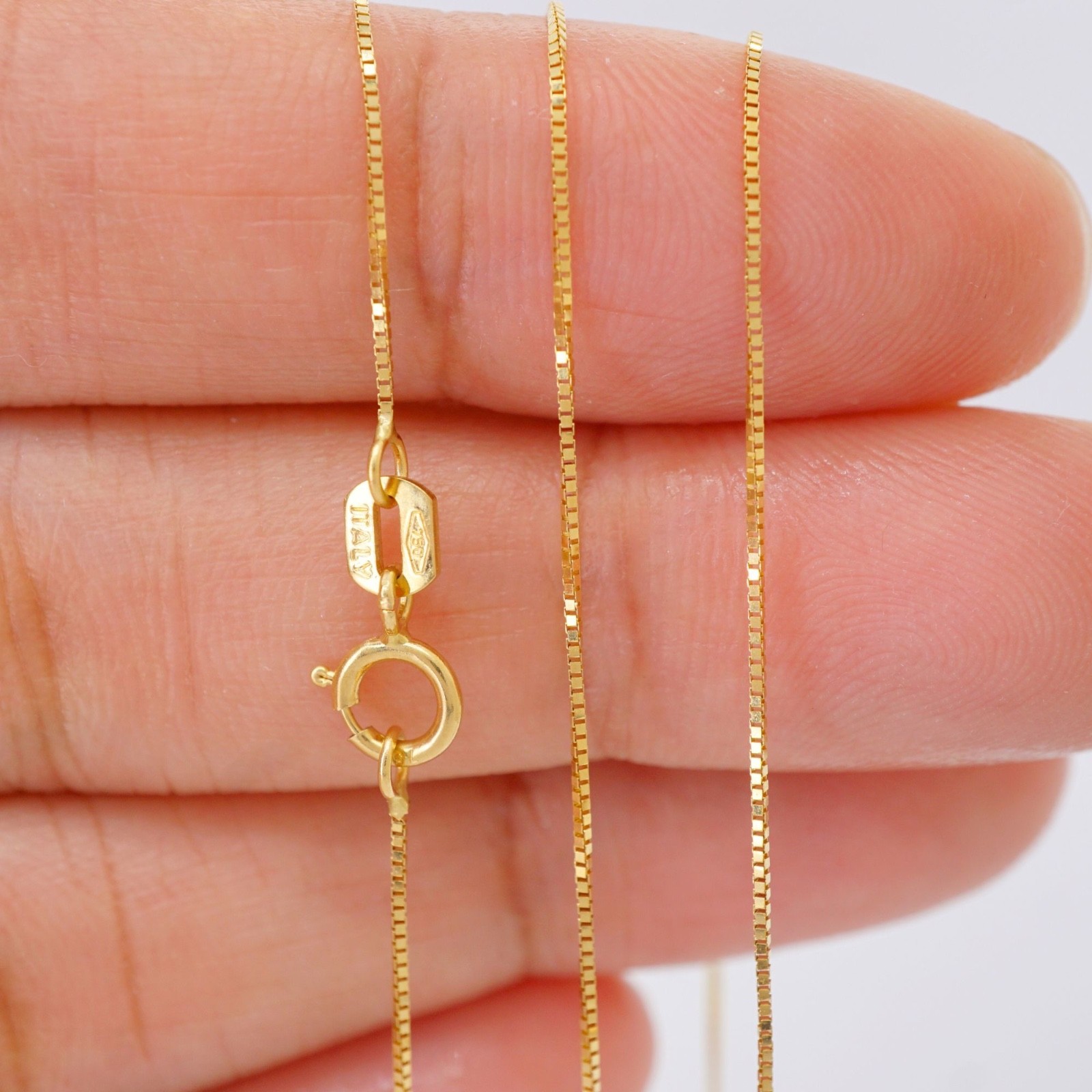18K Gold Box Chain Necklace | Yellow & White Au 750 Minimalist (16 18K Gold Box Chain Necklace | Yellow & White Au 750 Minimalist (16