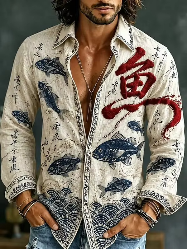 New men\'s blue floral shirt Japanese retro artistic style New men\'s blue floral shirt Japanese retro artistic style
