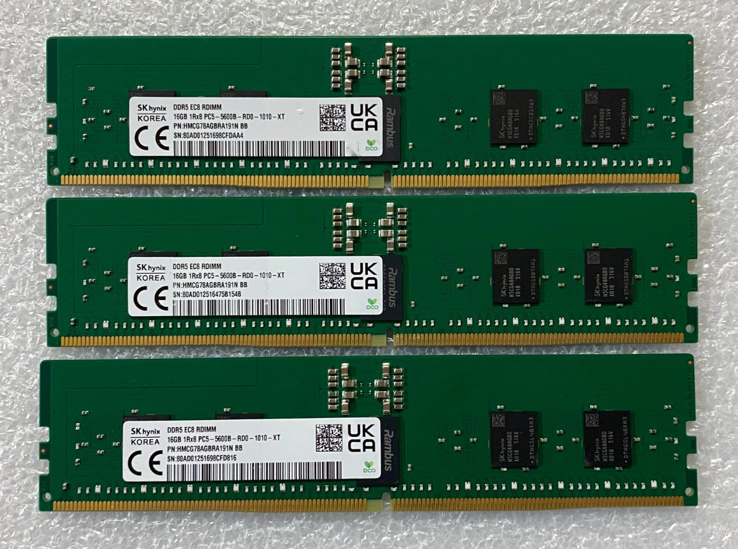 AS-IS BROKEN Lot of 3 Hynix HMCG78AGBRA191N 16GB PC5-5600B DDR5 ECC Server RAM AS-IS BROKEN Lot of 3 Hynix HMCG78AGBRA191N 16GB PC5-5600B DDR5 ECC Server RAM