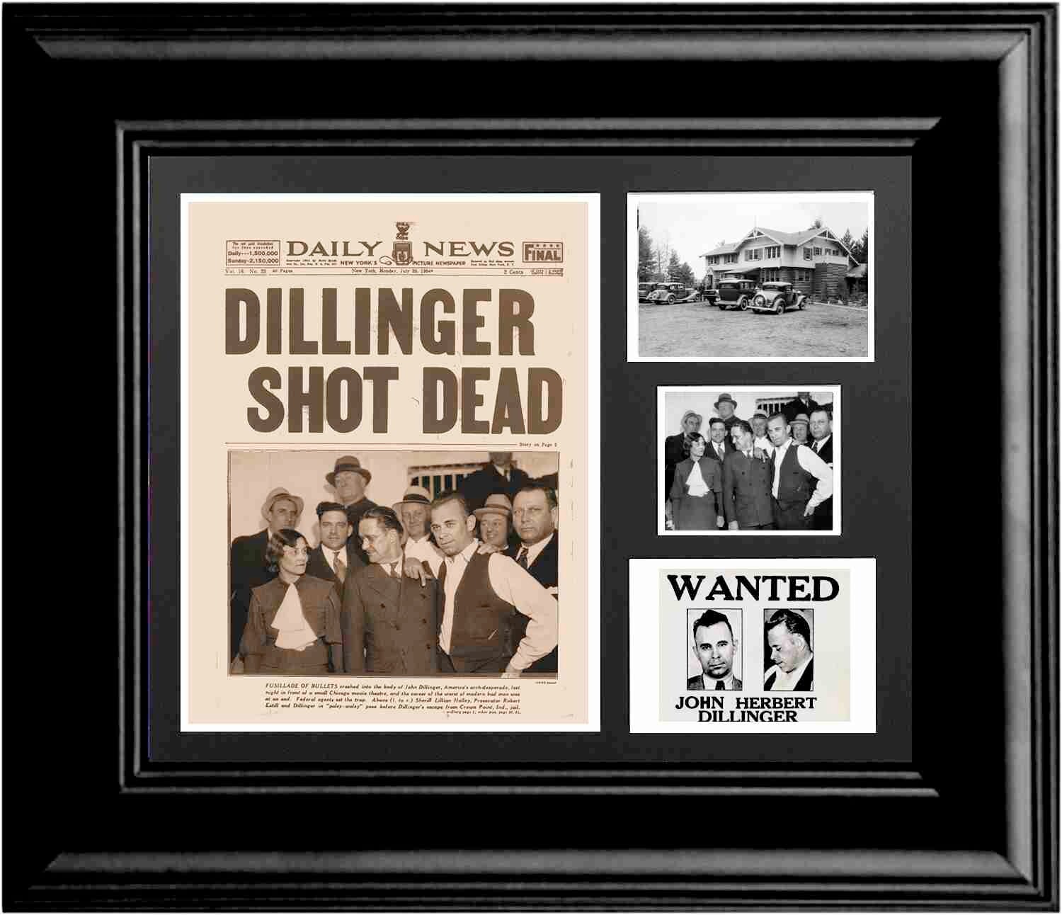 framed artwork John Dillinger Shot Dead Newpaper Headlines Photo Collage 16x20 framed artwork John Dillinger Shot Dead Newpaper Headlines Photo Collage 16x20