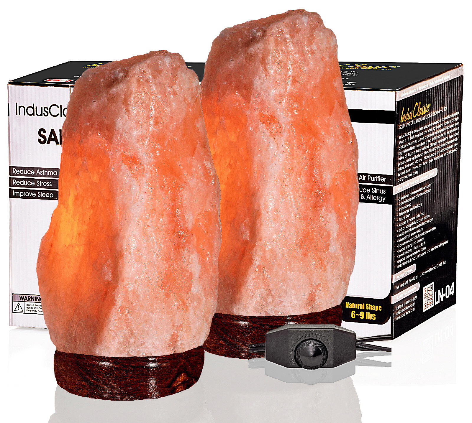 IndusClassic Natural Himalayan Crystal Salt Lamp Air Purifier 6~9 Lbs Set of 2