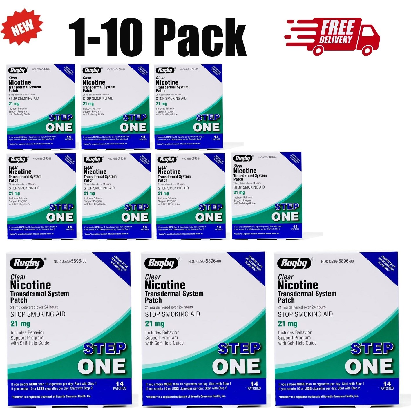 1-10 Pack Rugby Clear Nicotine 21mg Transdermal System Patch Step EXP 6/2028