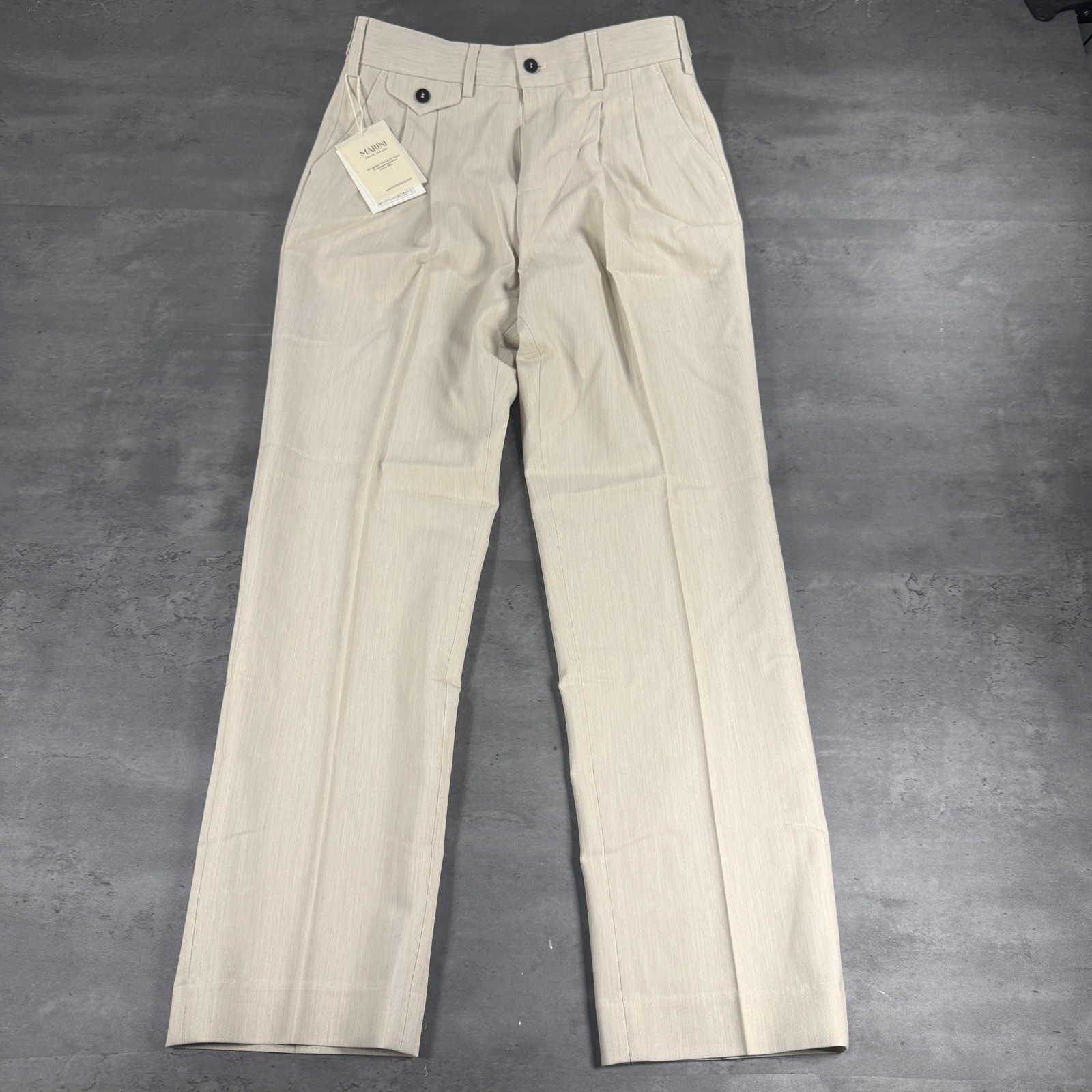 Marini Trousers Mens 36 Cream Light Beige Pleated Side Adjusters Stretch Work