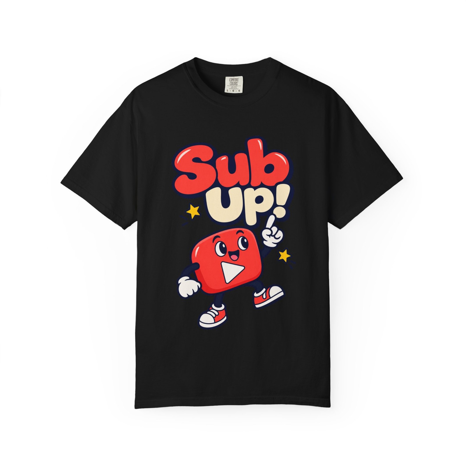 Content Creator Shirt Featuring Sub Up Cartoon Play Button for Channel Promotion