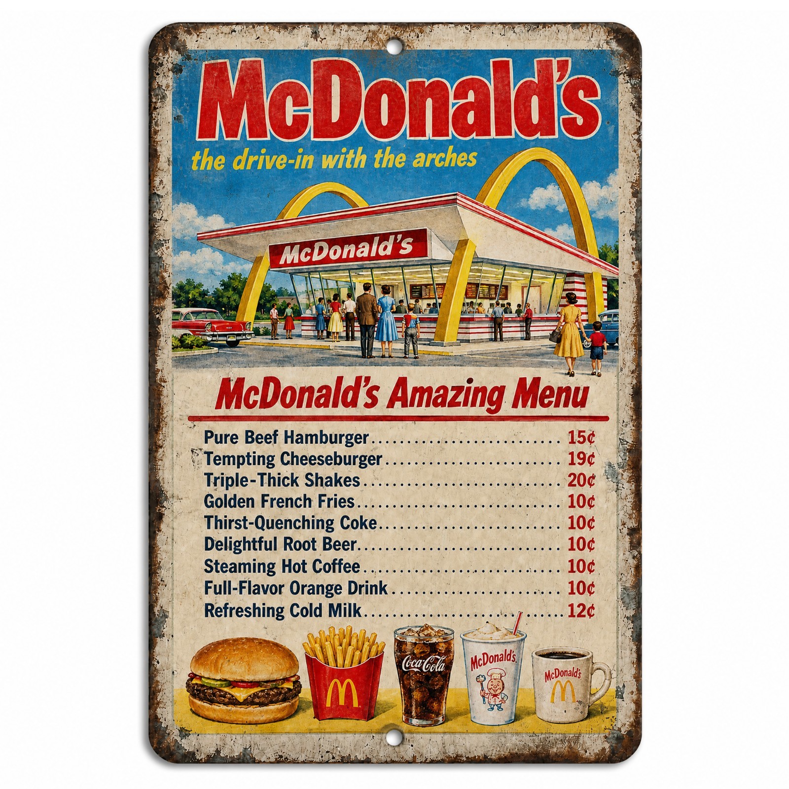 McDonalds Hamburgers Vintage Menu Metal Sign Classic 1950s Era Replica - 3 Sizes McDonalds Hamburgers Vintage Menu Metal Sign Classic 1950s Era Replica - 3 Sizes
