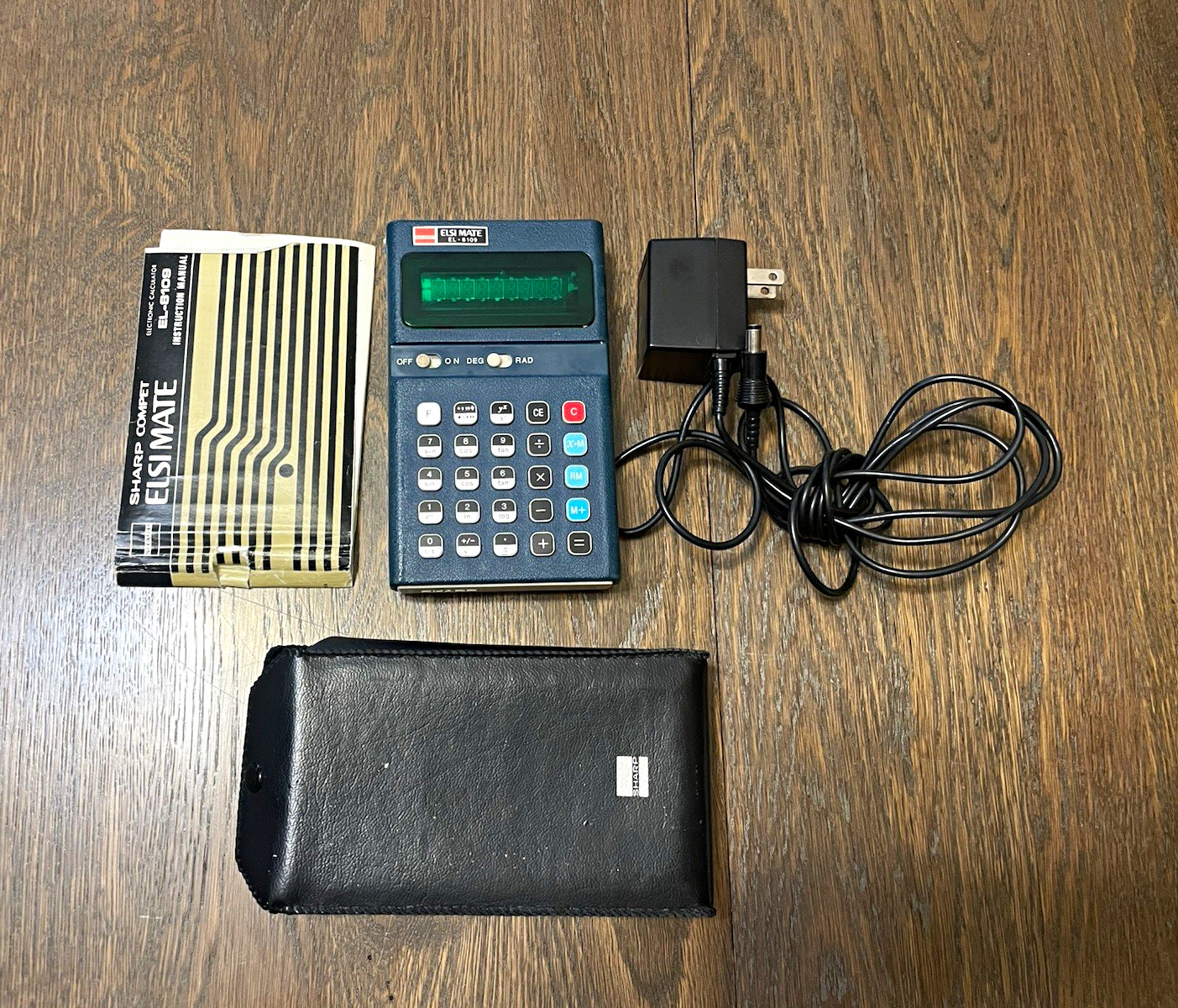 RARE Vintage Sharp ELSI MATE EL-8109 Calculator Case Manual Adapter WORKING