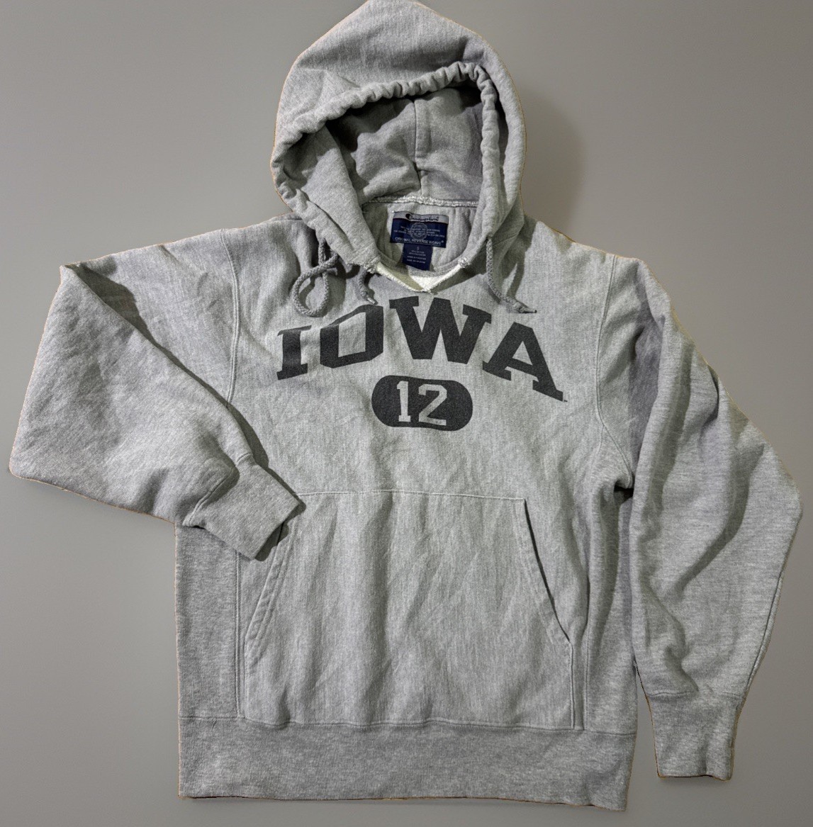 Vintage Champion Reverse Weave Sweatshirt SZ S Gray Iowa 12 Crewneck 90s Heavy