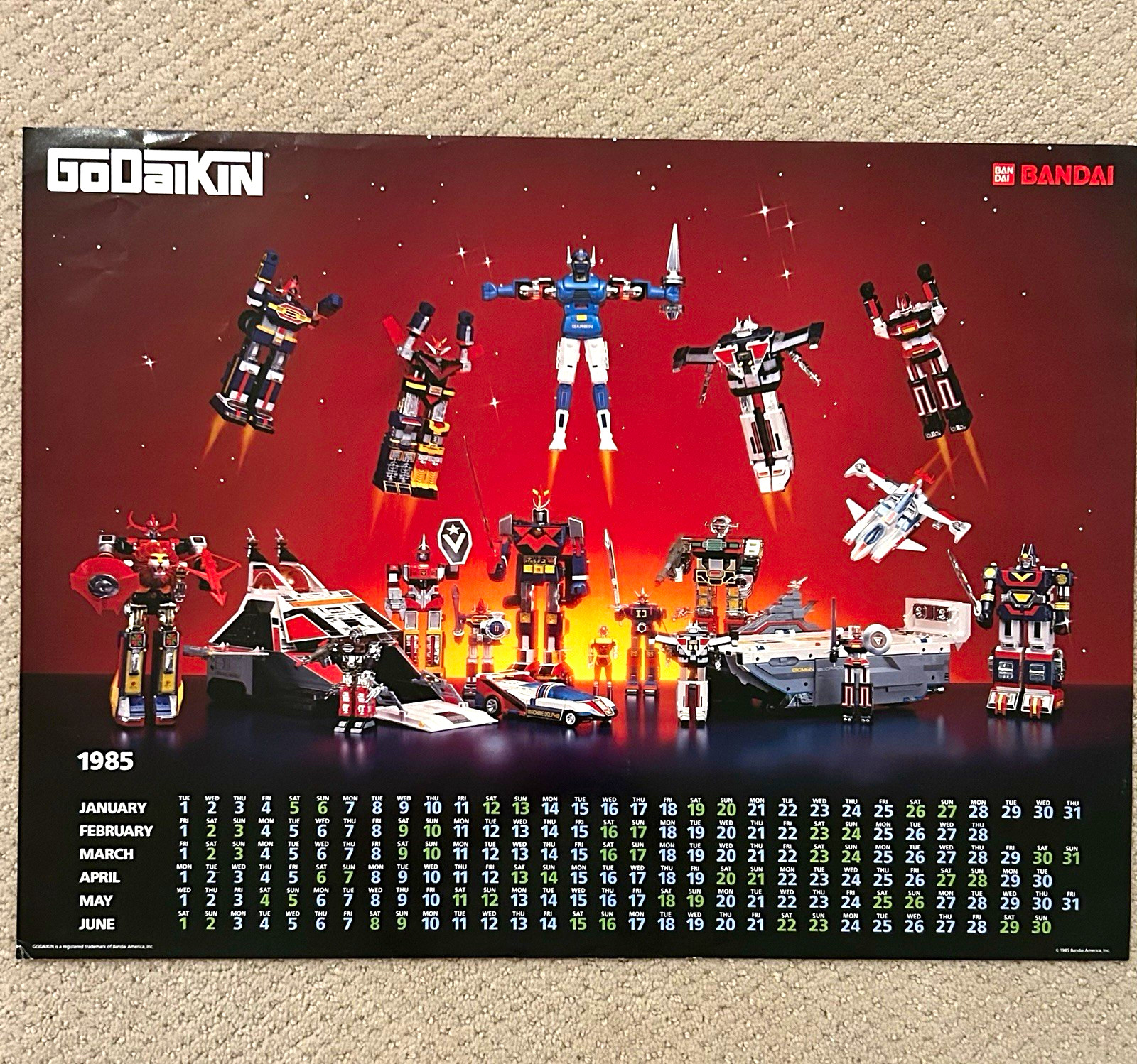 Vintage 1985 Bandai America GoDaiKin Super Robots Calendar Promo Poster 17x23** Vintage 1985 Bandai America GoDaiKin Super Robots Calendar Promo Poster 17x23**