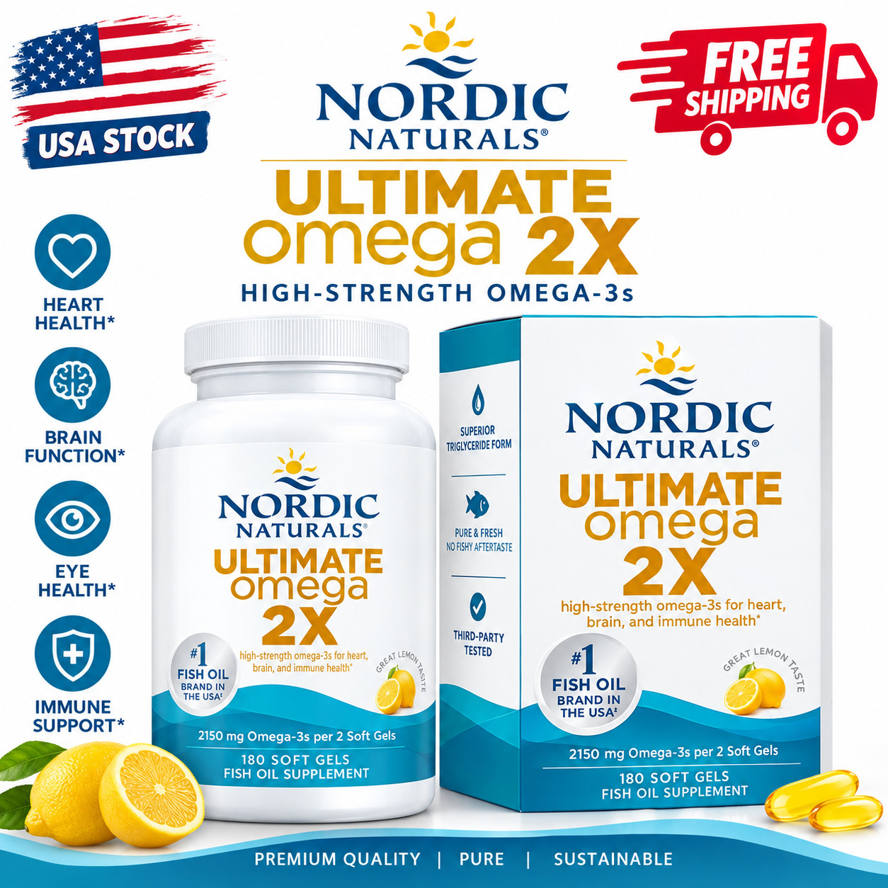 Nordic Naturals Ultimate Omega 2X 180 Soft Gels High Strength Omega-3 Lemon