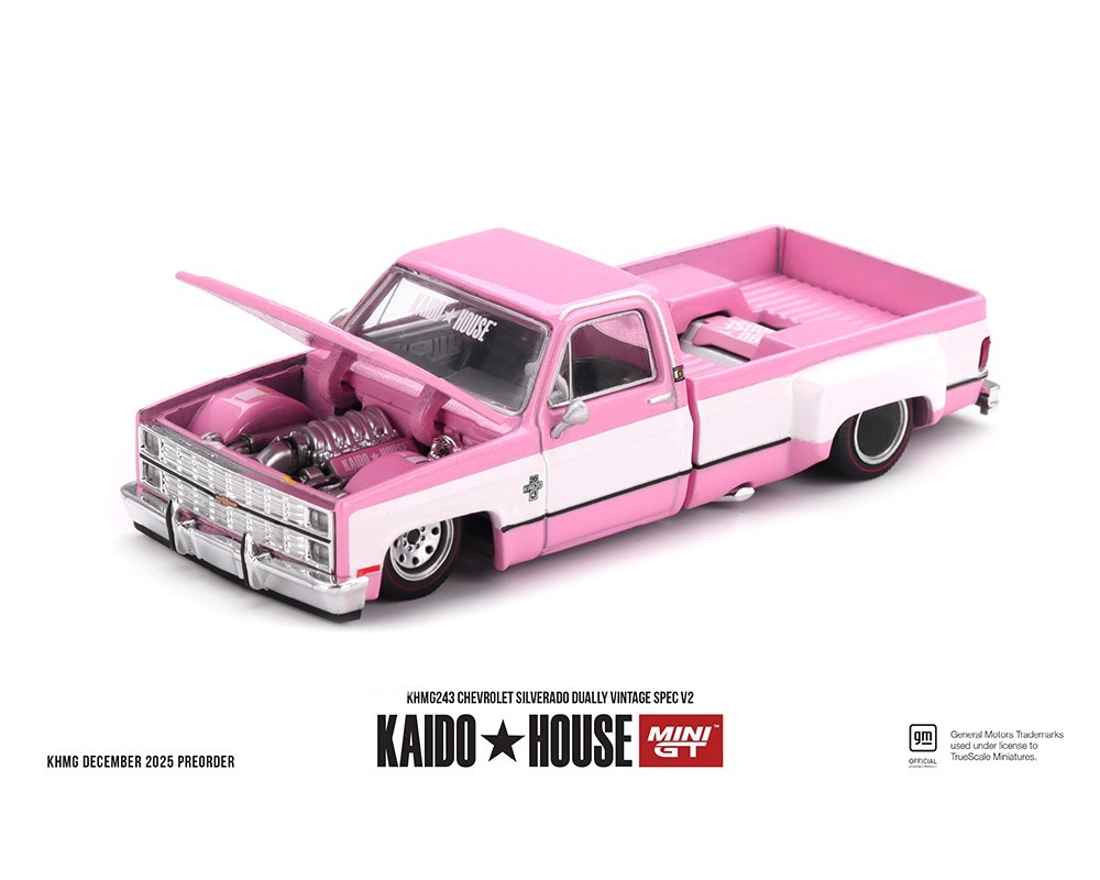 MINI GT KAIDO HOUSE CHEVROLET SILVERADO DUALLY VINTAGE SPEC V2 1/64 PINK KHMG243