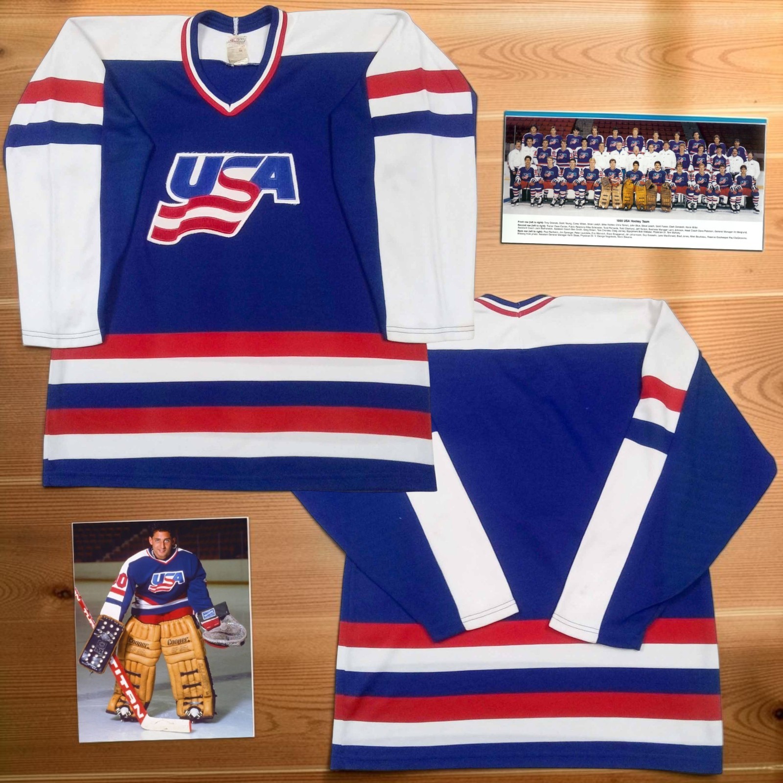 RARE VTG 1988 USA Calgary Winter Olympics Blue Hockey Jersey CCM Maska M (READ)
