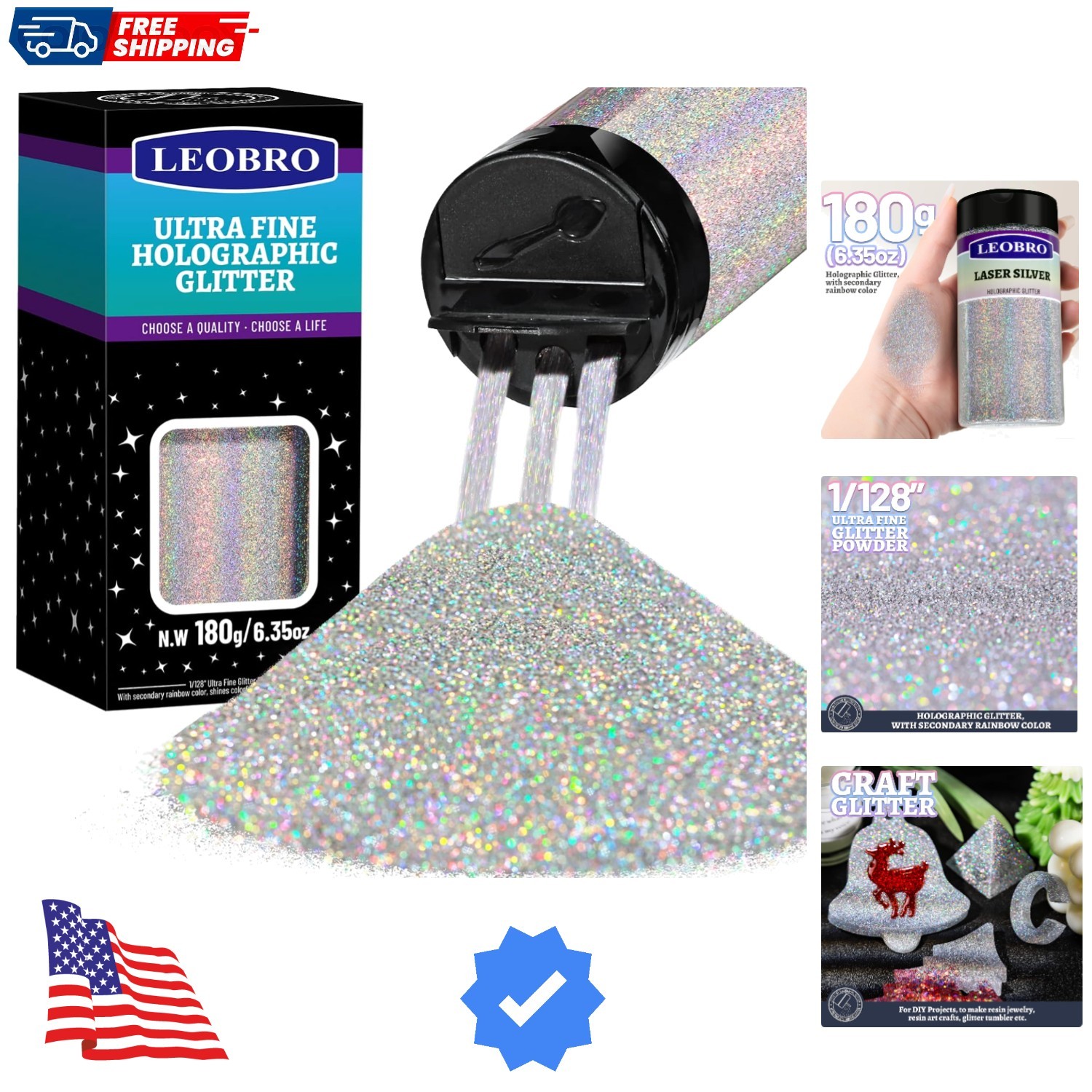 Silver Glitter, 180g/6.35oz Holographic Silver Fine Glitter for Resin, Crafts...