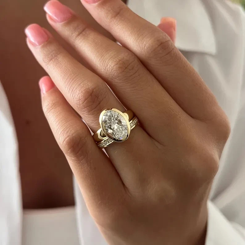 3.20 Ct Oval-Cut EF/VS1 Lab Grown Diamond Bridal Band Set Ring 14K Yellow Gold 3.20 Ct Oval-Cut EF/VS1 Lab Grown Diamond Bridal Band Set Ring 14K Yellow Gold