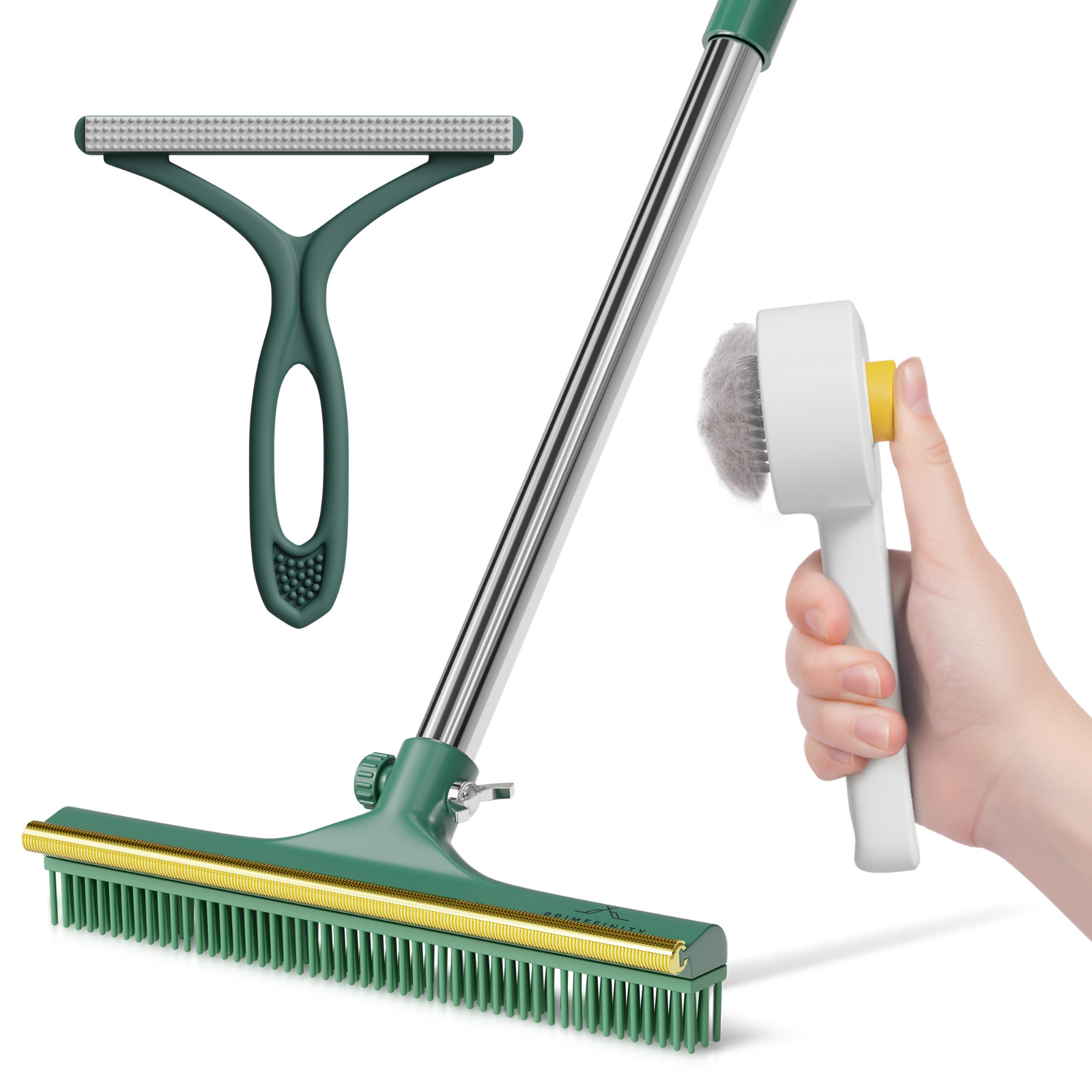 3 in 1 Carpet Rake for Pet Hair Removal, 60” Long Handle Heavy-Duty Hair removal