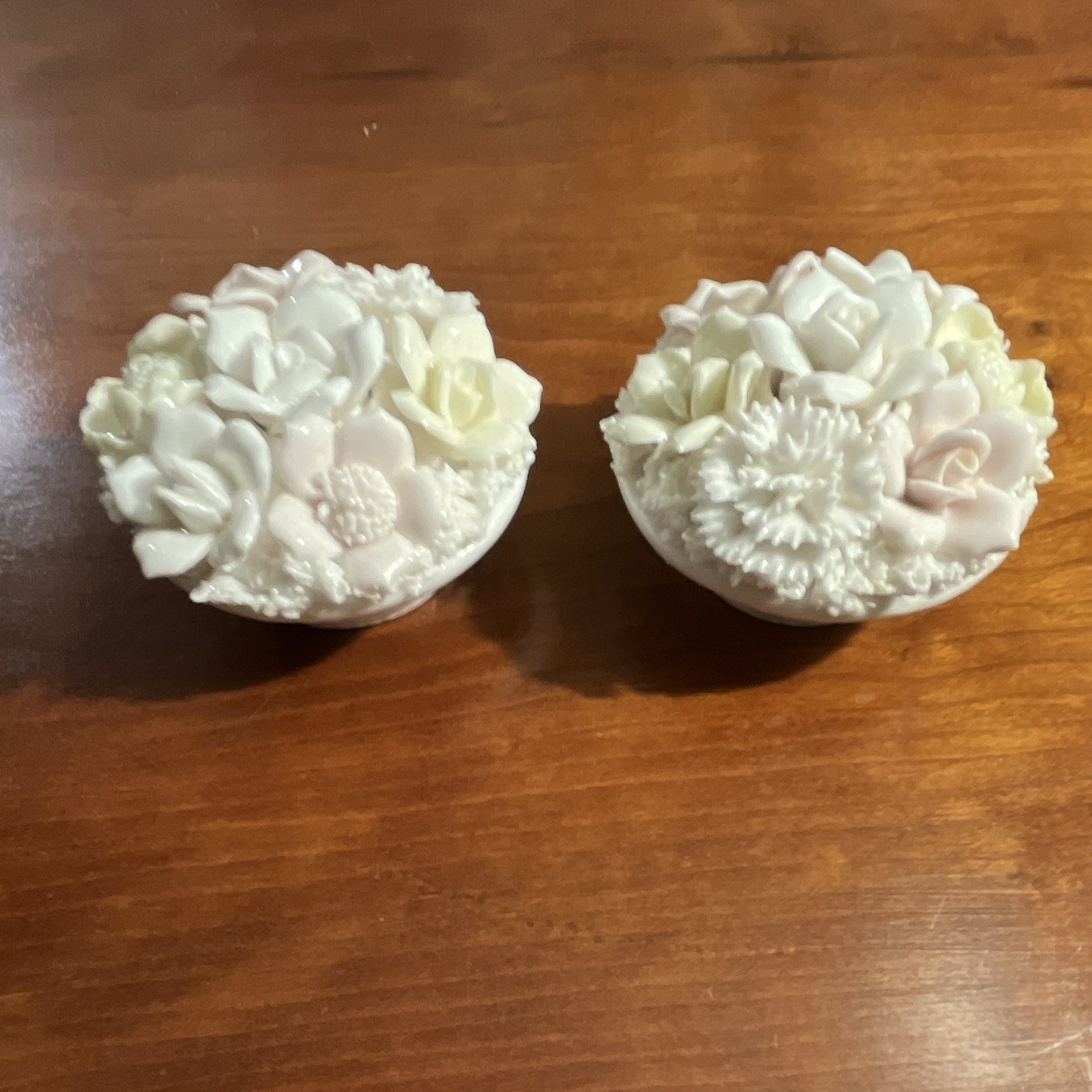 Vintage pair Ardalt Lenwile China Verithin porcelain floral candle holder 4”