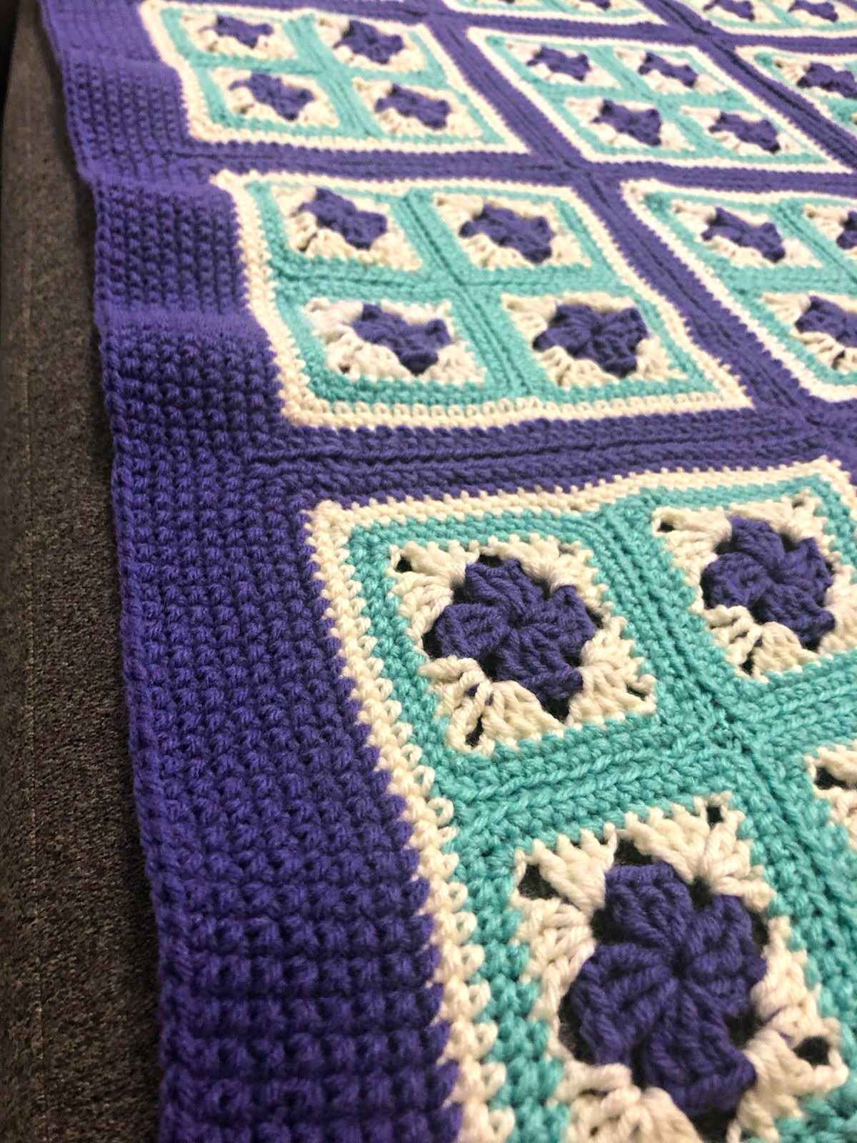 Handmade Crochet Patchwork Throw Blanket Purple White Teal Yarn Bohemian Handmade Crochet Patchwork Throw Blanket Purple White Teal Yarn Bohemian