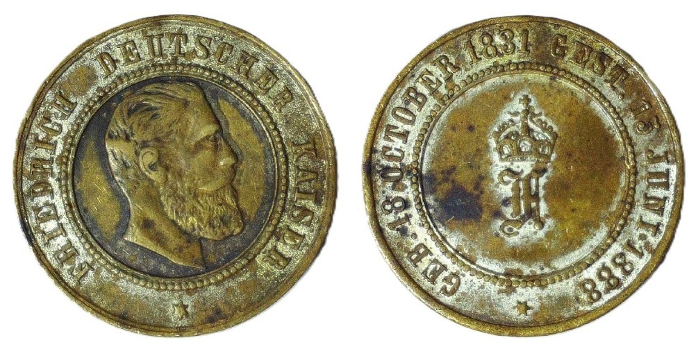 VINTAGE 1888 GERMAN FRIEDRICH DEUTSCHER KAISER - BIRTH/DEATH - 26.5 mm - EC 9973