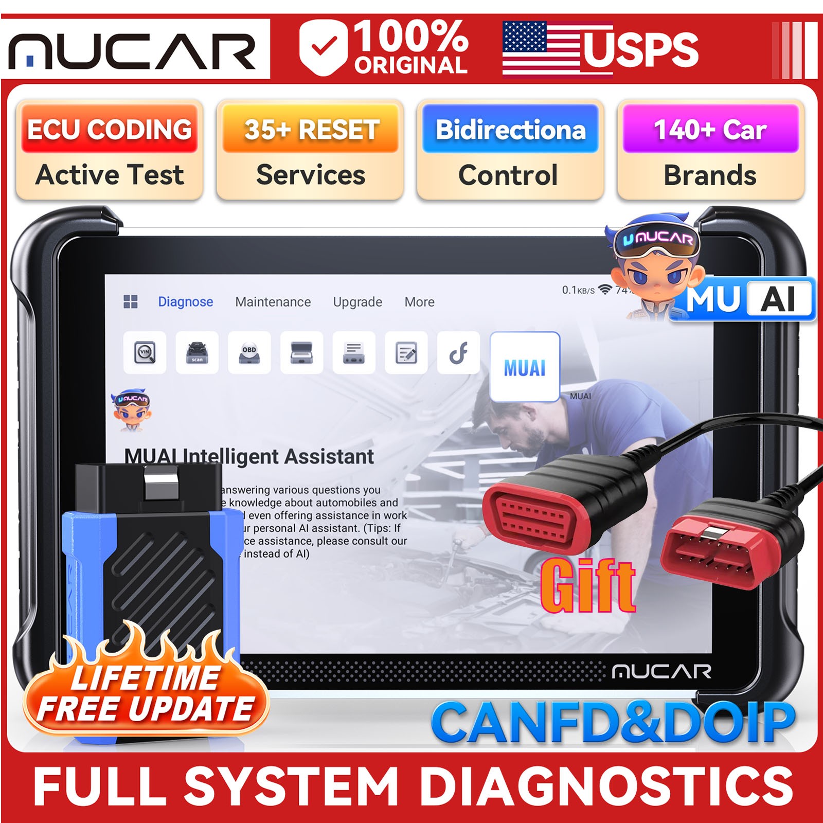 2026 MUCAR 892BT AI OBD2 Scanner Key IMMO Diagnostic Tool LifeFree Update W/Gift