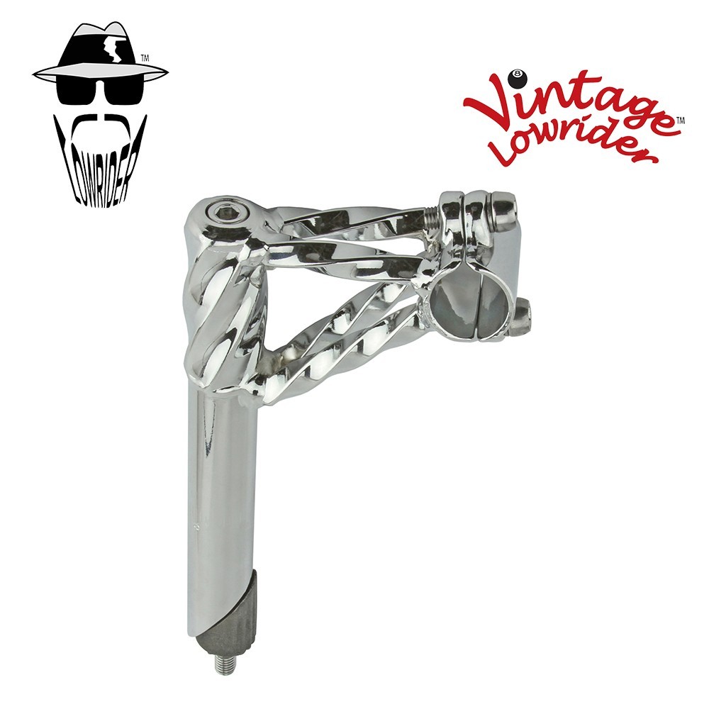 GENUINE VINTAGE LOWRIDER BICYCLE DOUBLE TWISTED LOWRIDER STEM 22.2MM IN CHROME GENUINE VINTAGE LOWRIDER BICYCLE DOUBLE TWISTED LOWRIDER STEM 22.2MM IN CHROME