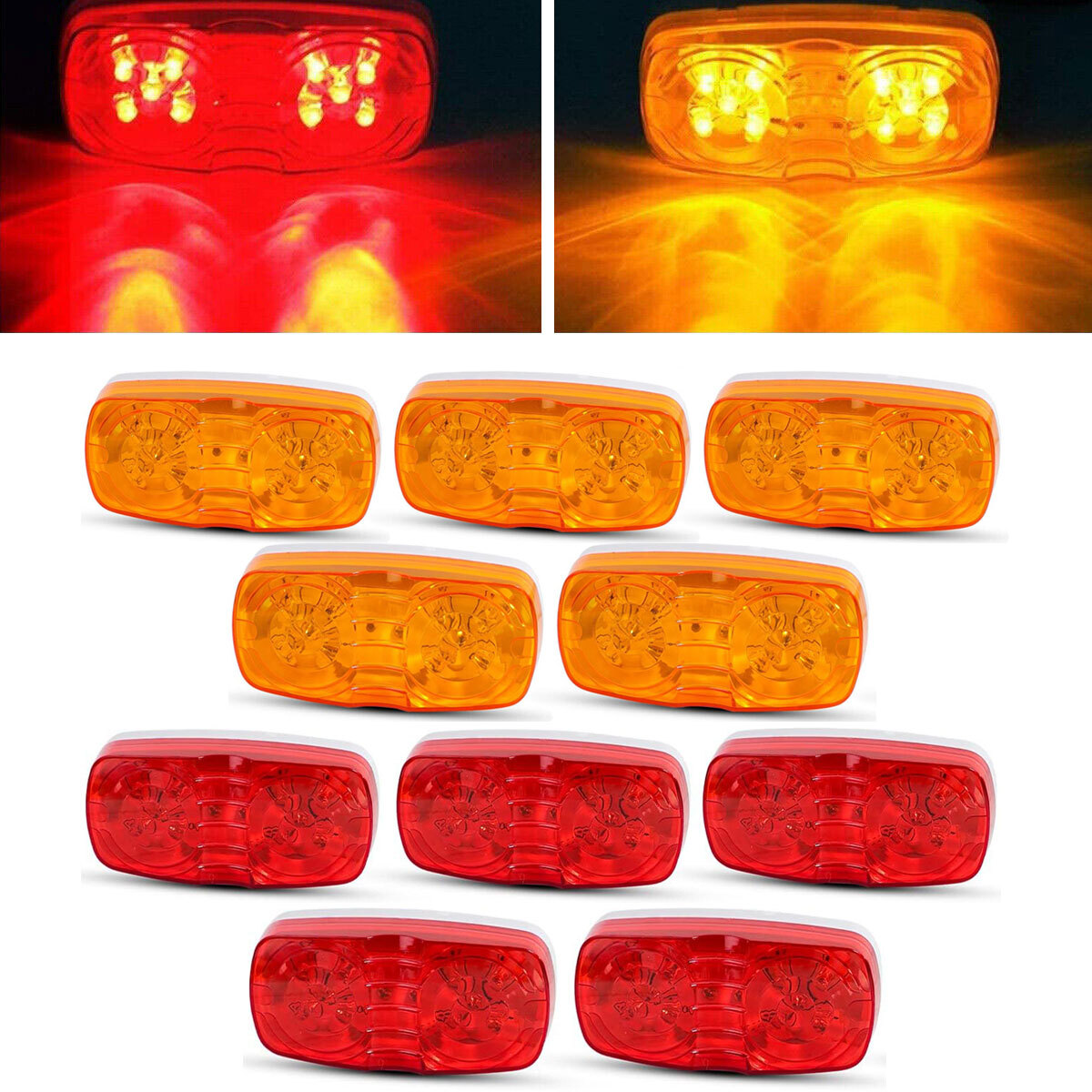 10x Amber/Red LED Side Marker Lights Indicators RV Camper Trailer Truck Running