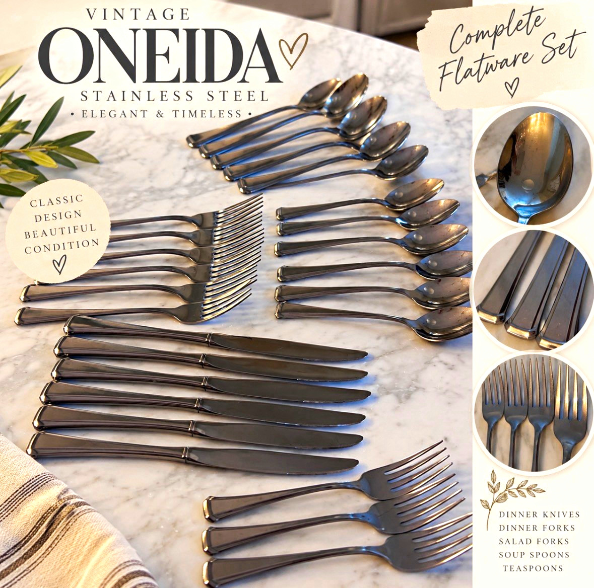 ✨ Vintage Oneida Stainless Steel Flatware Collection – 30 Pieces