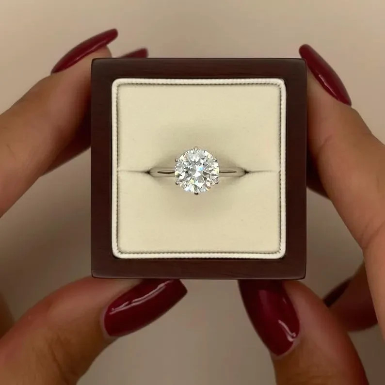 2Ct Round Cut Simulated Diamond Solitaire Engagement Ring 14k White Gold Plated