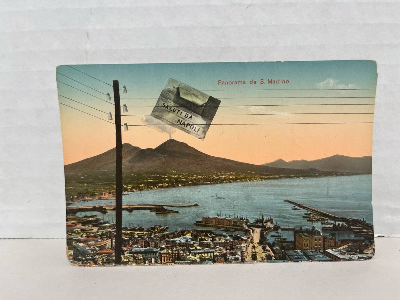 Antique Postcard Panorama da S. Martino Napoli Naples Italy Vesuvius Saluti