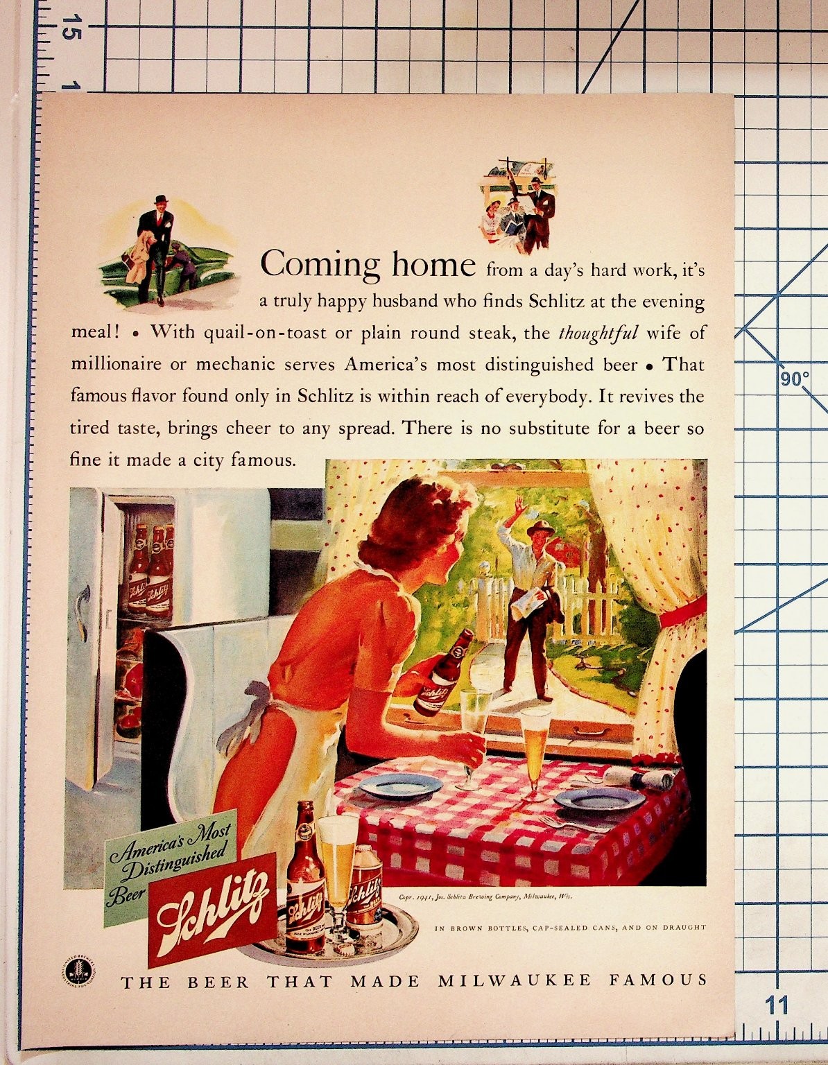 Vintage 1941 Schlitz Beer Magazine Ad Vintage 1941 Schlitz Beer Magazine Ad