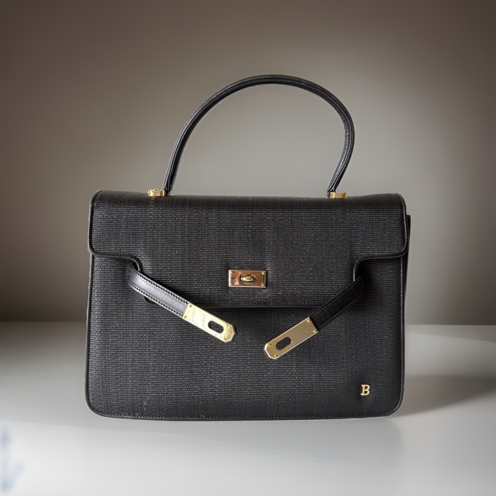 Authentic BALLY Hand bag Black Horsehair Leather From Japan 01276