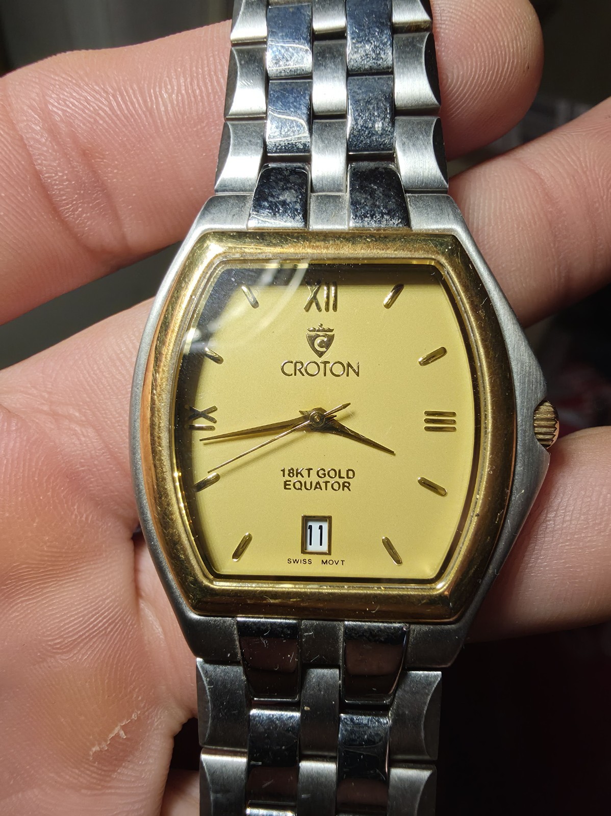 Croton 18K Gold Crown & Bezel Sapphire Crystal Swiss Quartz Men’s Watch