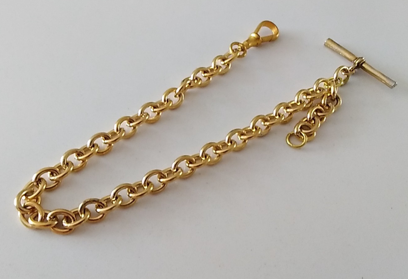 Vintage Albert Pocket Watch Chain  gold plated cable link, unique