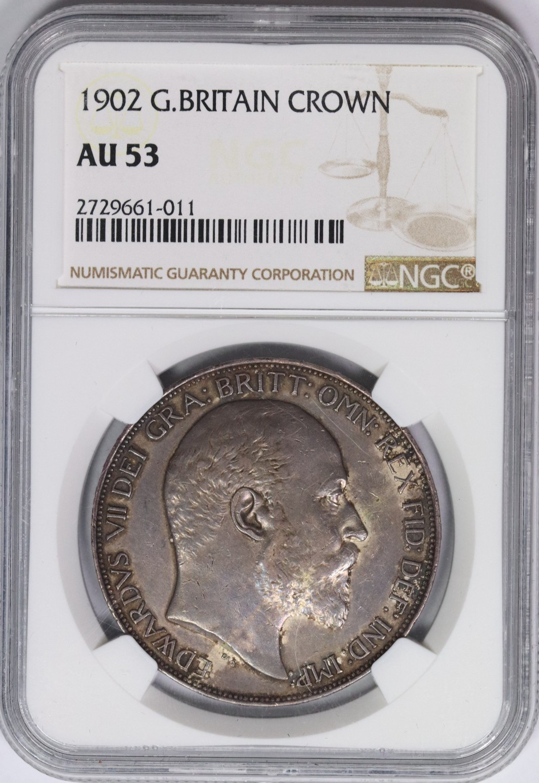 1902 NGC Great Britain Large Silver 1 Crown AU53 King Edward VII 1902 NGC Great Britain Large Silver 1 Crown AU53 King Edward VII