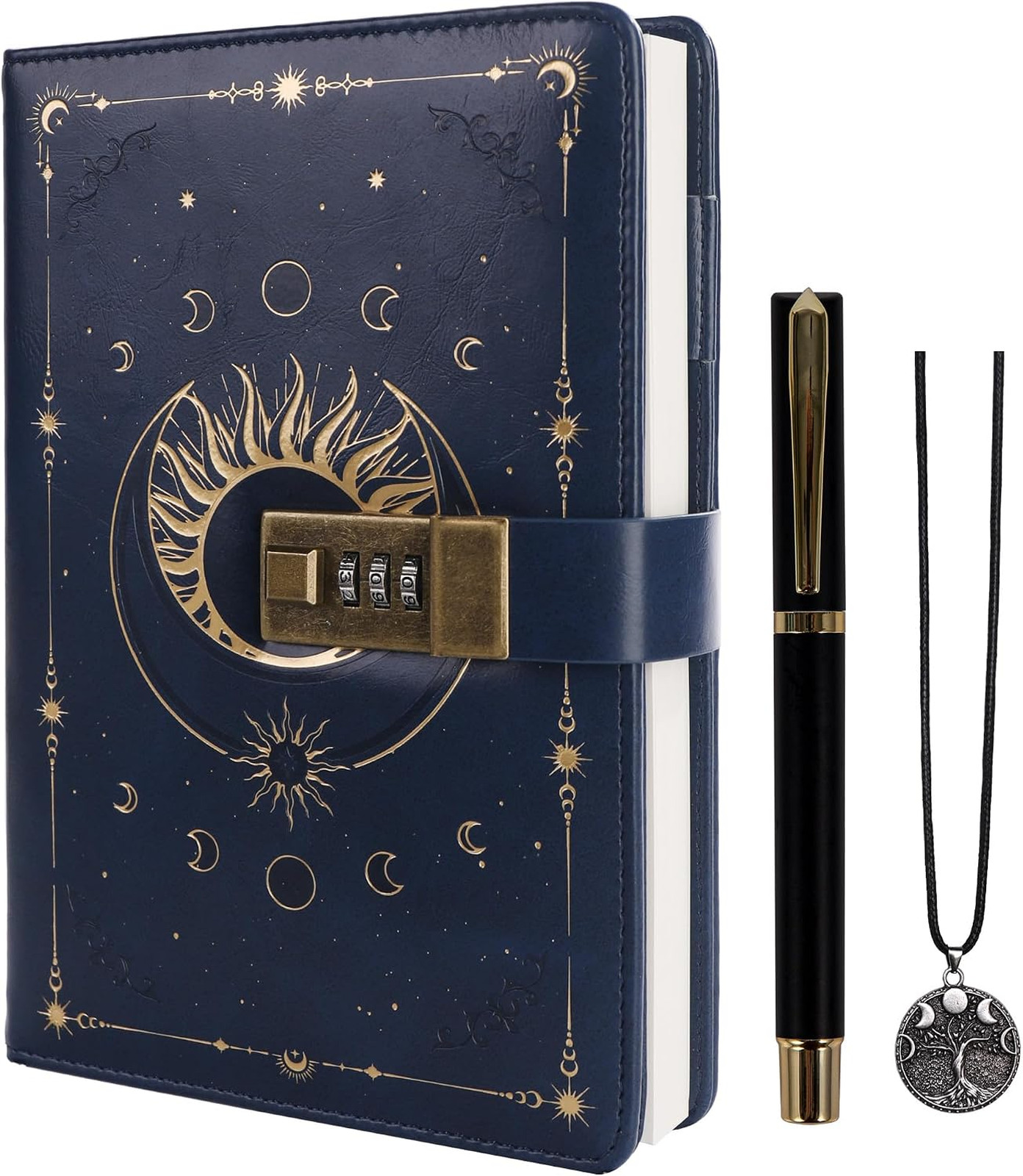 Diary with Lock, Vintage Sun Journal with Lock for Women Men, A5 Refillable
