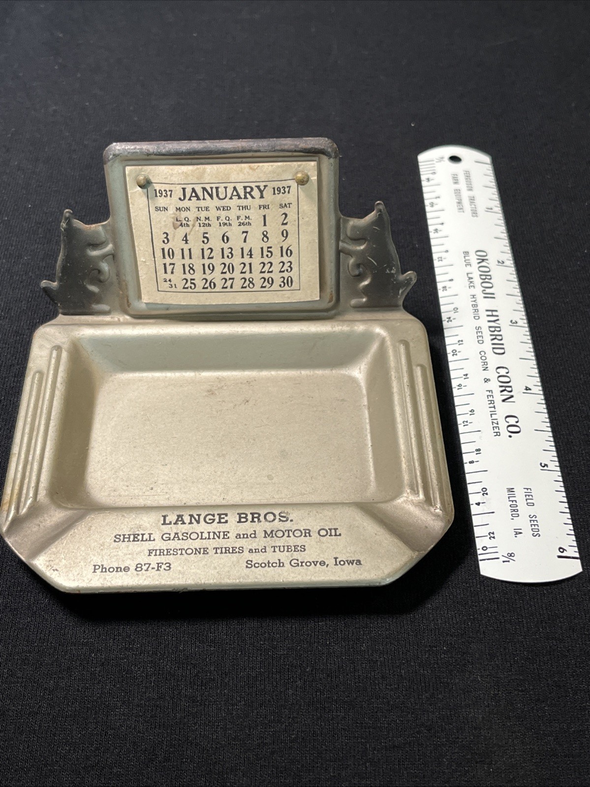 Vintage Shell Oil Ashtray Lange Brothers Oil Firestone Scotch Grove Iowa 1937 Vintage Shell Oil Ashtray Lange Brothers Oil Firestone Scotch Grove Iowa 1937