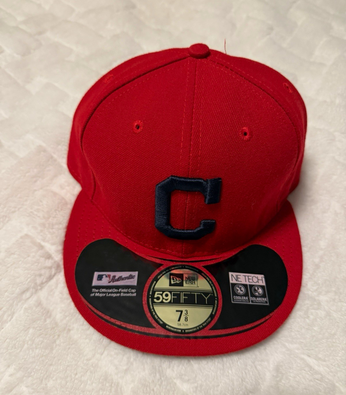 New Era 59FIFTY MLB Cleveland Fitted Baseball Cap Hat Red/Black Solid Size 7 3/8