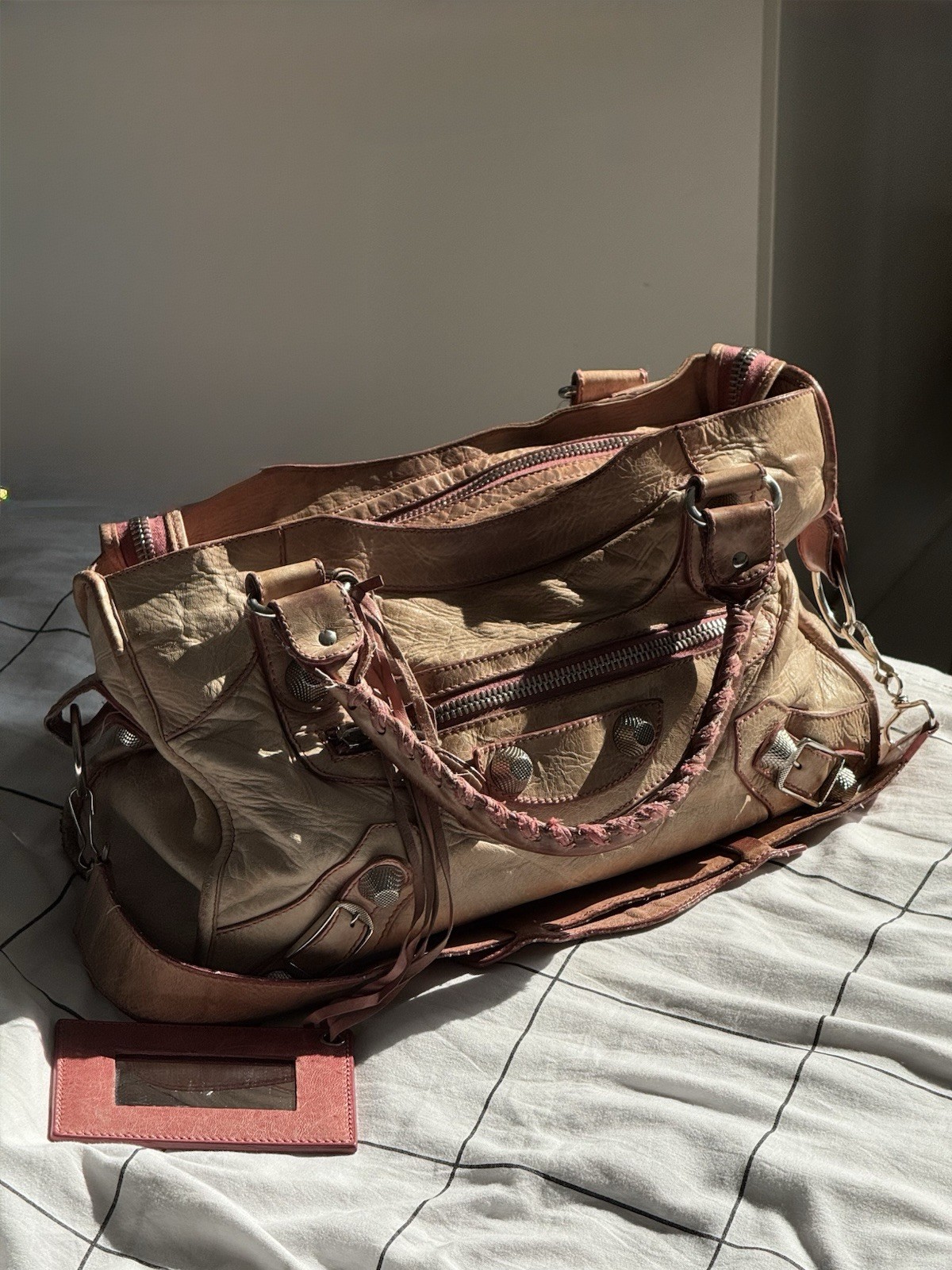 Authentic Balenciaga Motocross Medium City Bag Faded Pink Brass 2000s Shoulder
