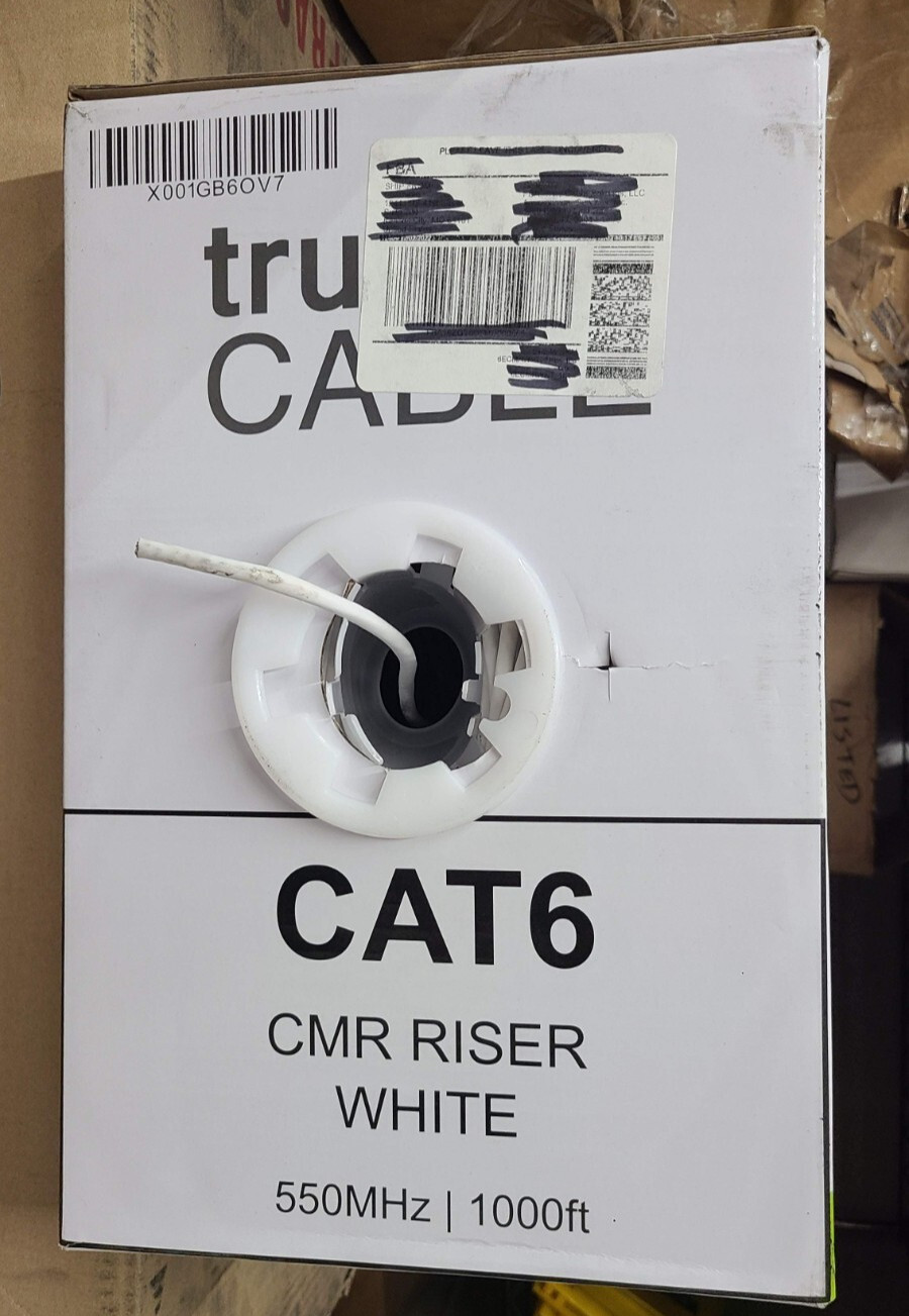 trueCABLE Cat6 CMR Riser 1000ft White Wire 550MHz, 1,000ft trueCABLE Cat6 CMR Riser 1000ft White Wire 550MHz, 1,000ft