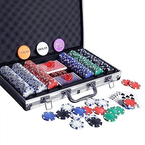 Poker Chip Set, 300 Count Chips for Texas Holdem Blackjack, Aluminum Case