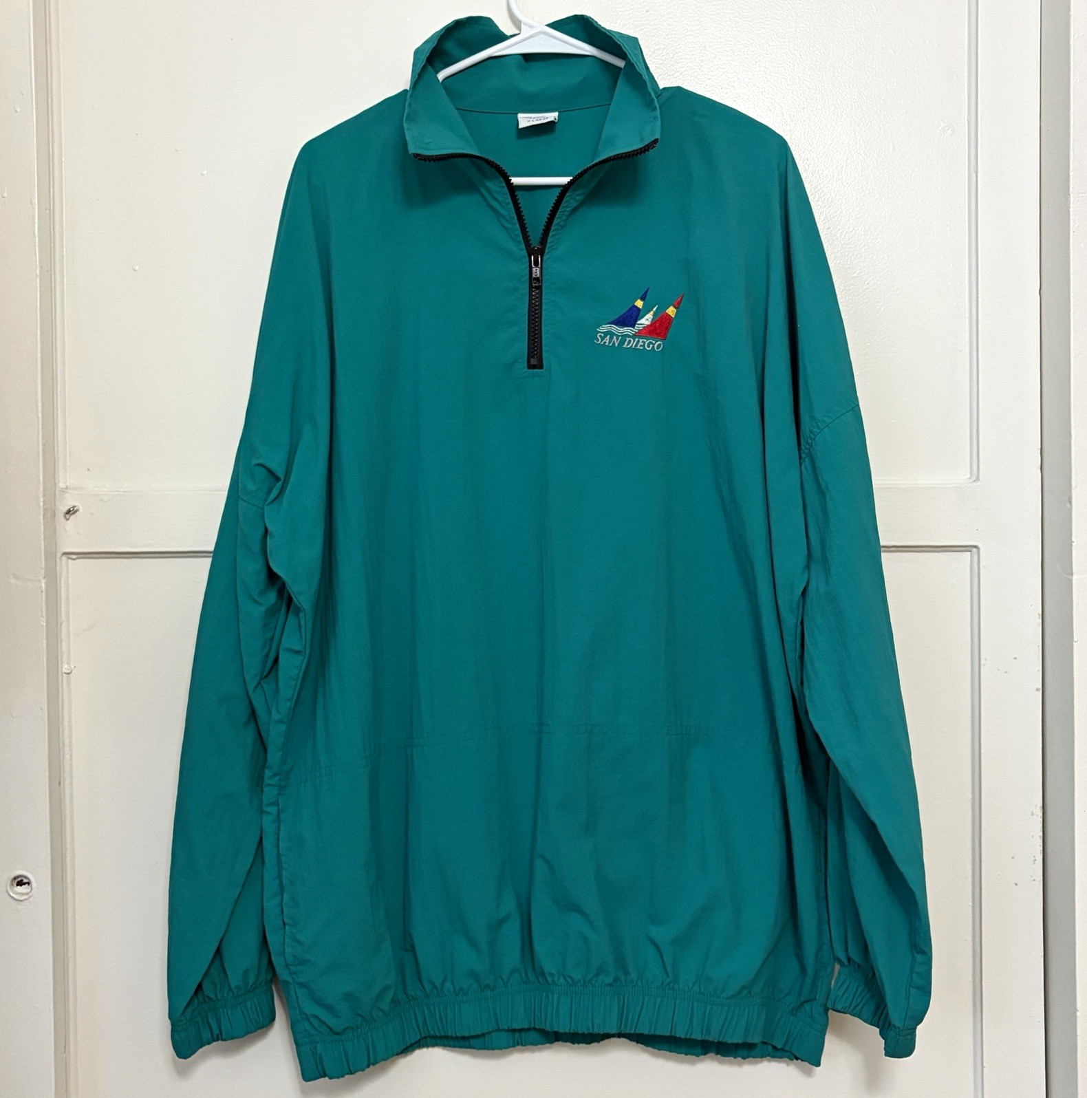 Vintage Crazy Shirts Hawaii San Diego Windbreaker XL Teal Sailboat 90s USA Made