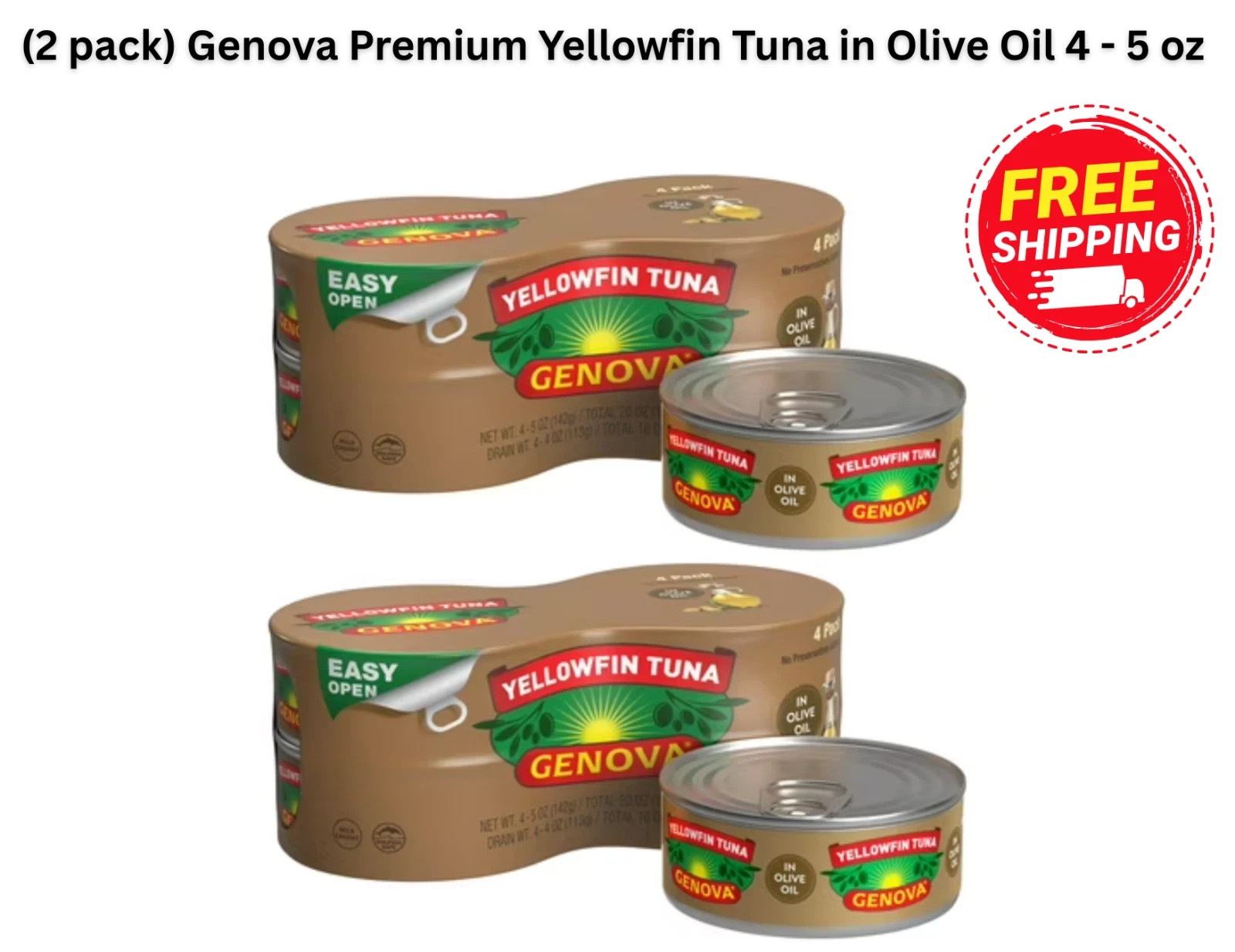 New Genova Premium Yellowfin Tuna in Olive Oil 4 X 2  = 8 cans 