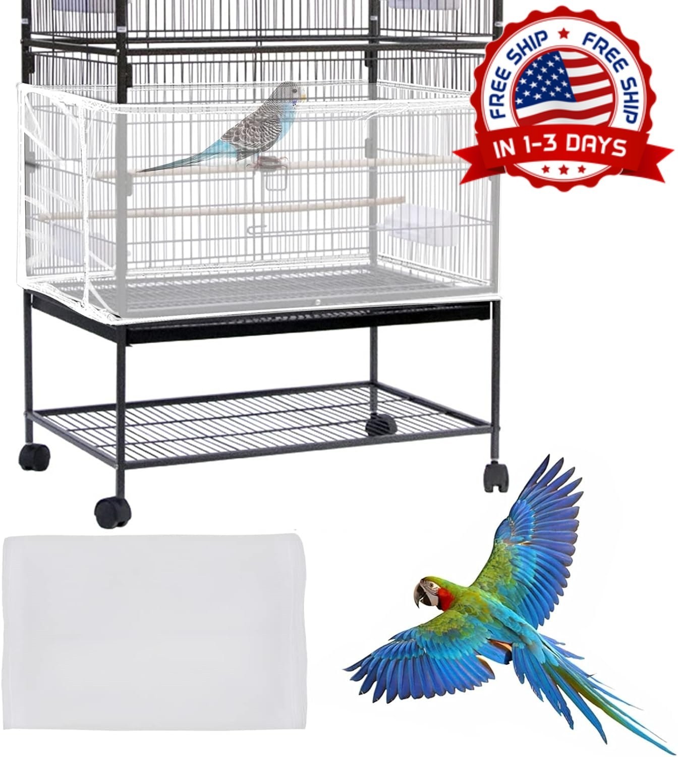 Atrapa Semillas para Jaula de Pajaro Red Ajustable Loro Periquito Arara Blanco