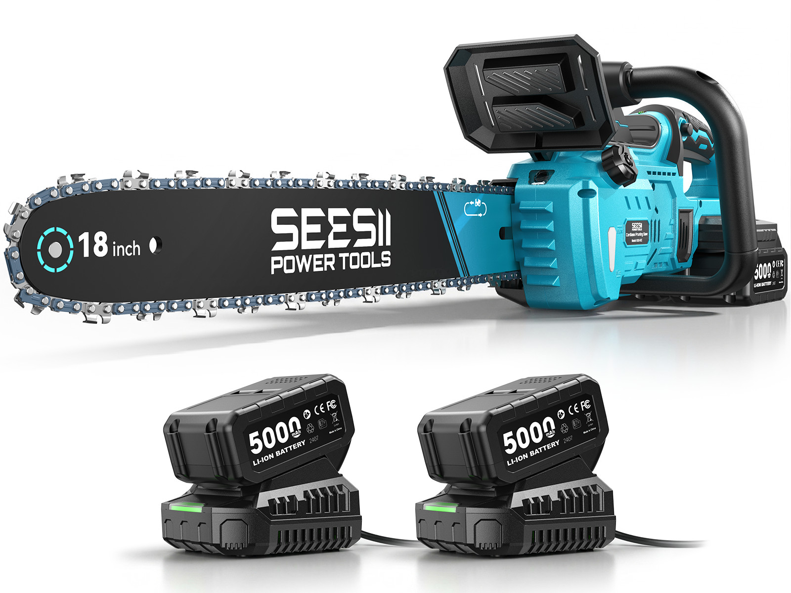 Seesii 40V Brushless 18-Inch Cordless Chainsaw Kit 2×5.0Ah Batteries&2xCharger Seesii 40V Brushless 18-Inch Cordless Chainsaw Kit 2×5.0Ah Batteries&2xCharger