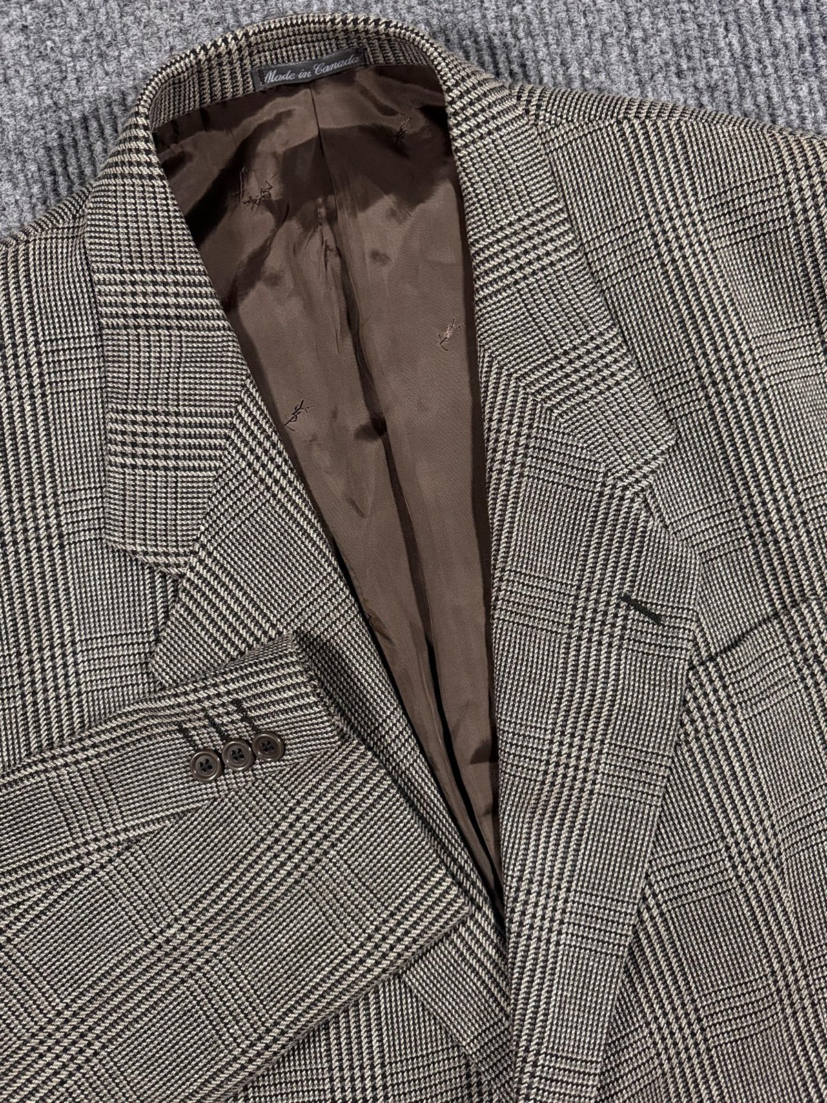 Vintage 90s Yves Saint Laurent Sport Coat Mens 44 Glen Plaid Silk Wool Tweed YSL