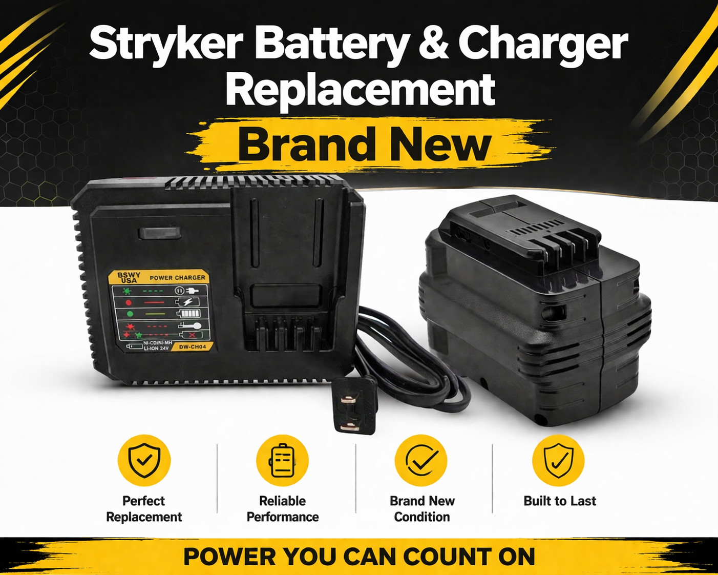 Stryker Power Pro XT LI-ion Replacement Battery & Charger - NEW - Fast 