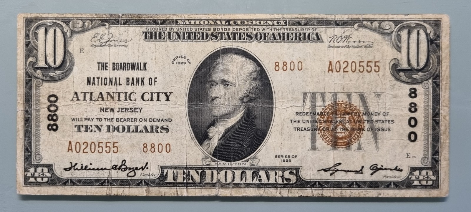 1929 Ten Dollar National Currency $10 Banknote - 8800 Atlantic City NJ #96326