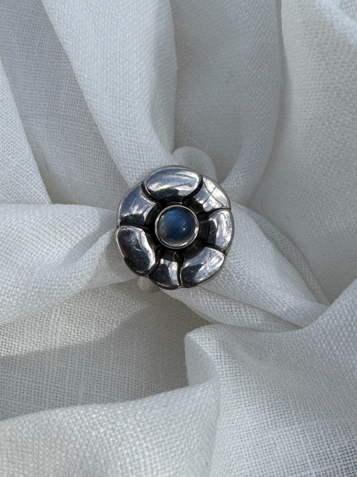 Georg Jensen #36 Moonlight Blossom Sterling Silver Moonstone Ring Size 50