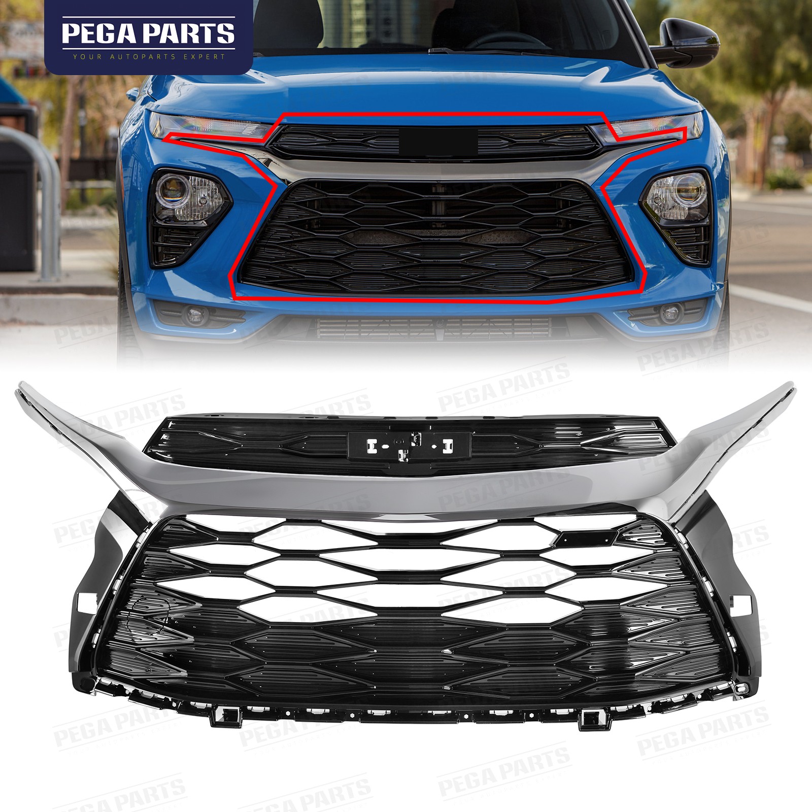 For 21-23 Chevy Trailblazer RS Front Bumper Upper Grille Assembly w/Grill Trim